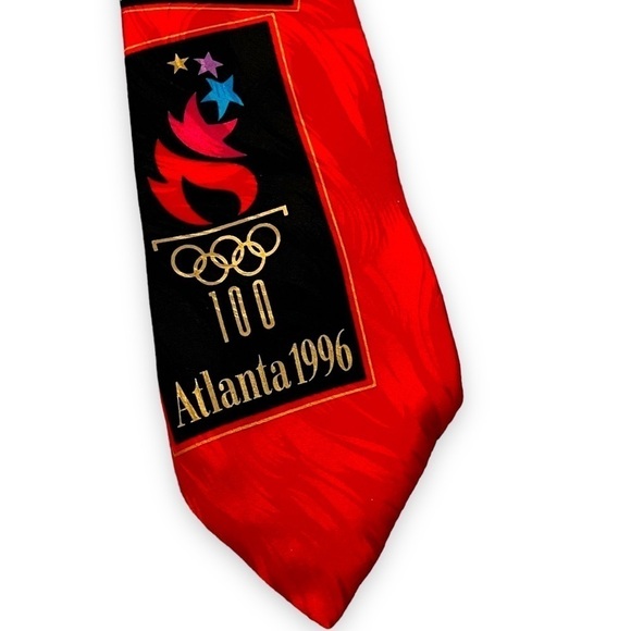 Vintage USA 1996 Summer Olympics Atlanta 100% Silk Red 100 years RM Sport - Picture 1 of 10